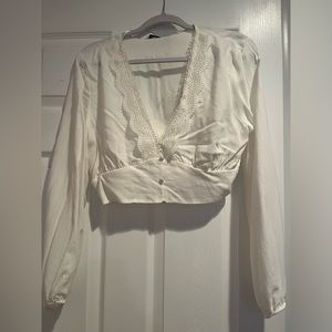 Zara long sleeve white crop top